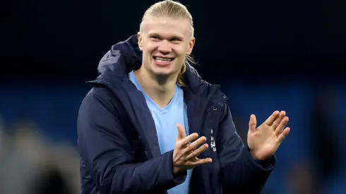 Erling Haland of Manchester City celebrates a Premier League victory.