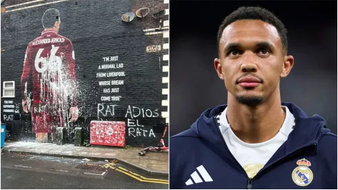 Trent Alexander-Arnold of Real Madrid and his vandalized mural in Liverpool