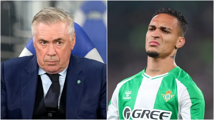 Head coach Carlo Ancelotti (L) of Brazil and Antony (R) of Real Betis.