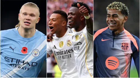 Erling Haaland (left), Kylian Mbappe, and Vinicius (center), Lamine Yamal (right)