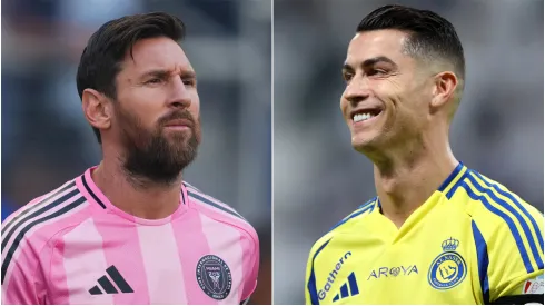 Lionel Messi (L) of Inter Miami and Cristiano Ronaldo (R) of Al Nassr.