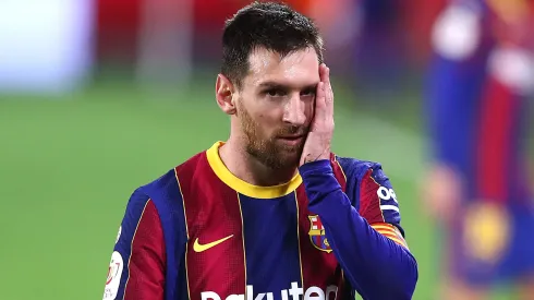 Lionel Messi of FC Barcelona looks dejected during the Copa del Rey Semi Final.