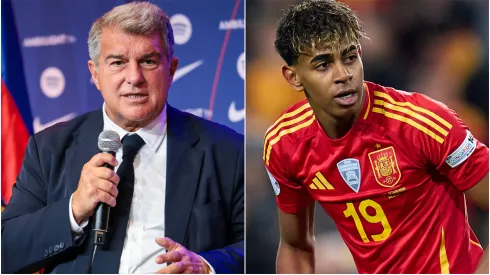FC Barcelona President Joan Laporta and Lamine Yamal of Spain.