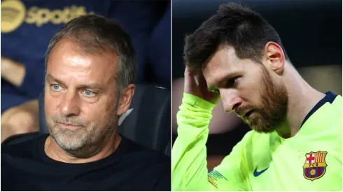 Hansi Flick (left) and Lionel Messi (right)