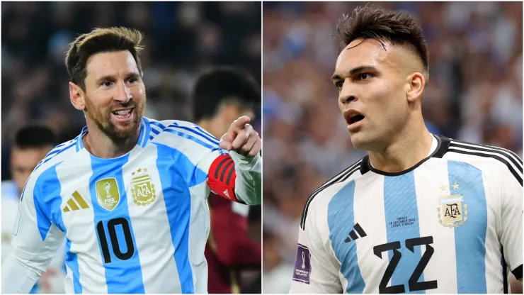 Lionel Messi (L) and Lautaro Martinez (R) of Argentina.