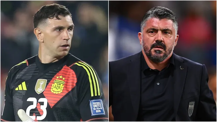 Argentina goalkeeper Emiliano Martinez and Italy head coach Gennaro Gattuso.
