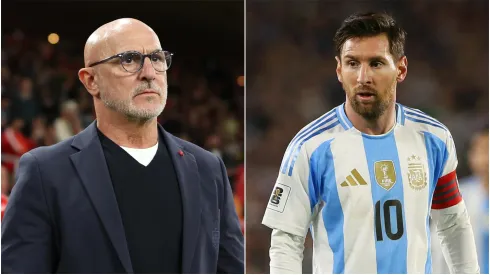 Luis De La Fuente (L), Head Coach of Spain, and Lionel Messi (R) of Argentina.