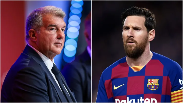 Joan Laporta (L), President of FC Barcelona, and Lionel Messi (R).