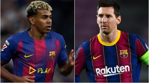 Lamine Yamal of FC Barcelona and Barcelona's legend Lionel Messi.