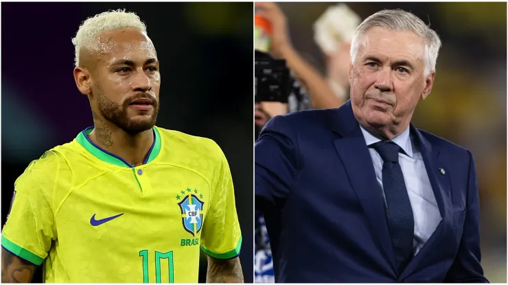 Neymar (L) and Carlo Ancelotti (R), head coach of Brazil.