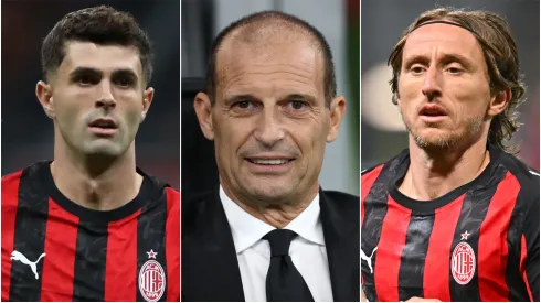 Christian Pulisic (left), Massimiliano Allegri (center), and Luka Modric (right)