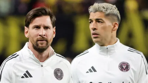 Lionel Messi (L) #10 and Luis Suarez #9 of Inter Miami.