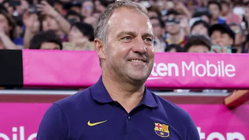 FC Barcelona's coach Hansi Flick looks on before the preseason friendly.