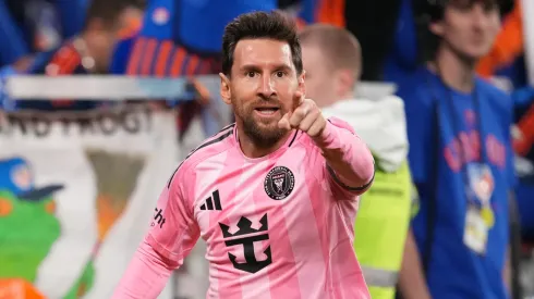 Lionel Messi #10 of Inter Miami CF celebrates after scoring the team's first goal during the Conference Semifinal match against FC Cincinnati.
