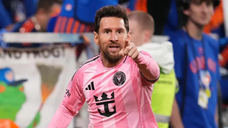 Lionel Messi #10 of Inter Miami CF celebrates after scoring the team's first goal during the Conference Semifinal match against FC Cincinnati.
