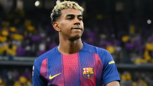 Lamine Yamal of FC Barcelona looks on prior to the LaLiga EA Sports match.