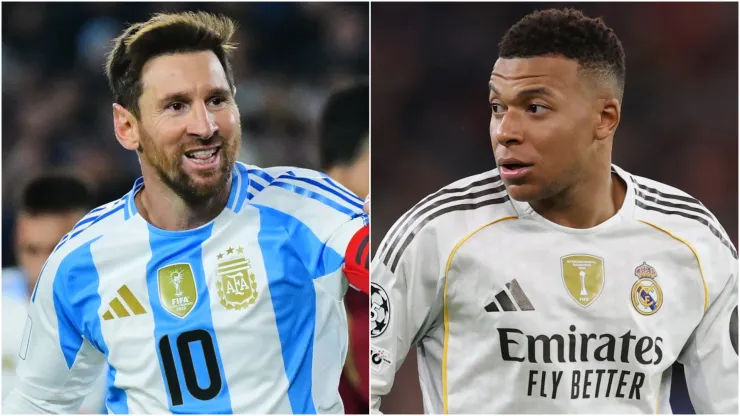 Lionel Messi (L) of Argentina and Kylian Mbappe (R) of Real Madrid.