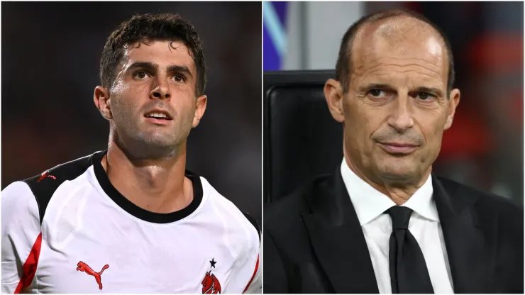 Christian Pulisic (L) and AC Milan coach Massimiliano Allegri (R).