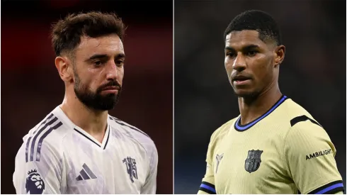 Bruno Fernandes (L) of Manchester United and Marcus Rashford (R) of FC Barcelona.