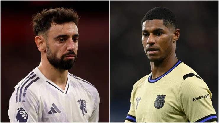 Bruno Fernandes (L) of Manchester United and Marcus Rashford (R) of FC Barcelona.