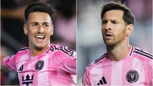 Tadeo Allende #21 and Lionel Messi #10 of Inter Miami CF.