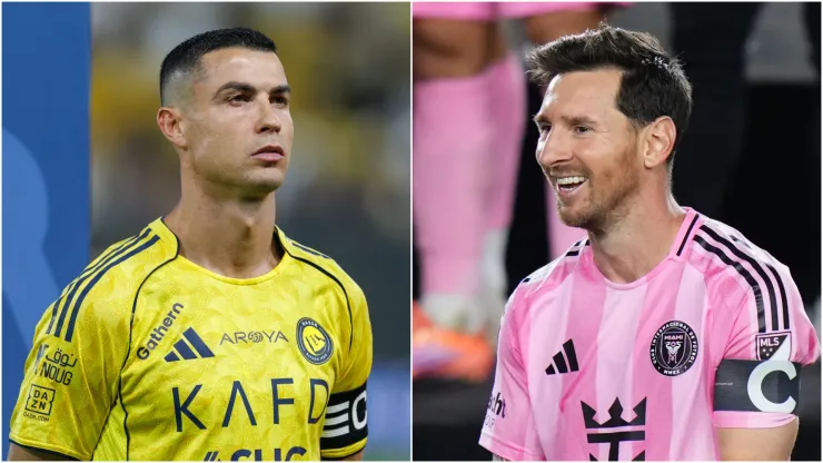 Cristiano Ronaldo (L) of Al-Nassr FC and Lionel Messi (R) #10 of Inter Miami CF.