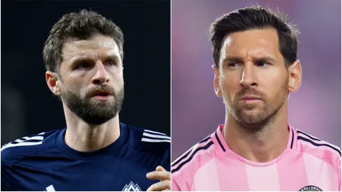 Thomas Müller (L) #13 of the Vancouver Whitecaps FC and Lionel Messi (R) #10 of Inter Miami CF.