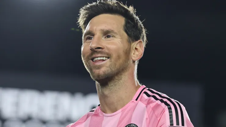 Lionel Messi #10 of Inter Miami CF celebrates a victory.