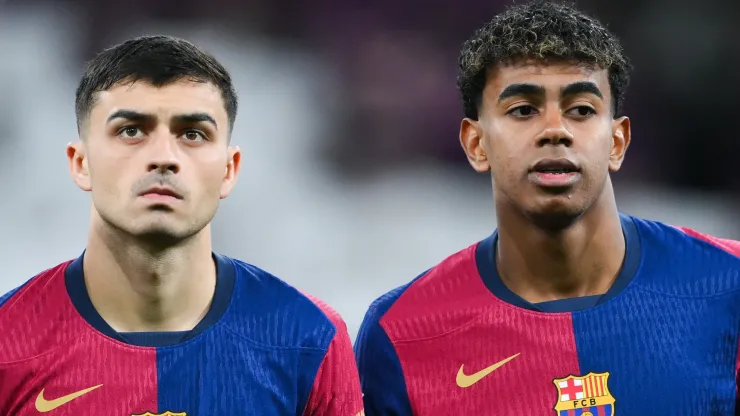 Pedri and Lamine Yamal of FC Barcelona during the LaLiga match.