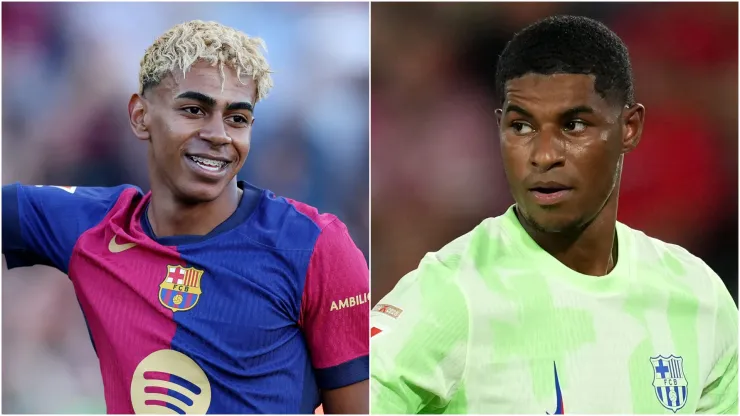 Lamine Yamal (L) and Marcus Rashford (R) of FC Barcelona.