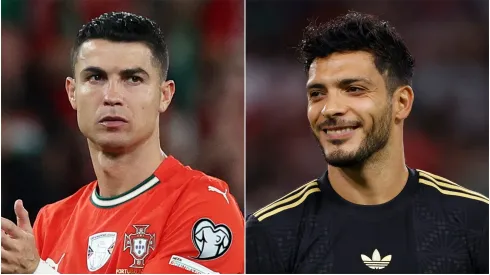 Cristiano Ronaldo of Portugal and Raul Jimenez #9 of Mexico.