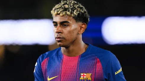 Lamine Yamal of FC Barcelona looks on during the LaLiga EA Sports match.