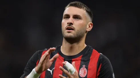 Santiago Gimenez of AC Milan celebrates after scoring.