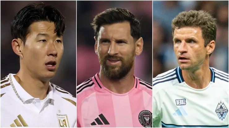 Heung Min Son (L) of the Los Angeles Football Club, Lionel Messi (M) #10 of Inter Miami CF, and Thomas Muller (R) #13 of the Vancouver Whitecaps.