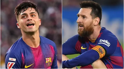 Barcelona star Pedri Gonzalez and Lionel Messi.
