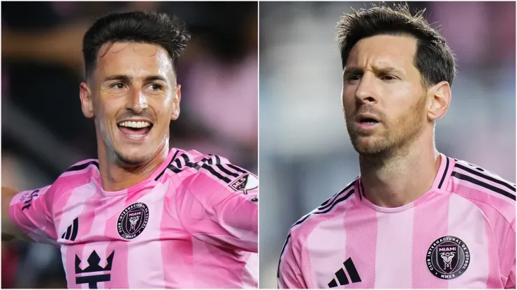 Tadeo Allende #21 and Lionel Messi #10 of Inter Miami CF.