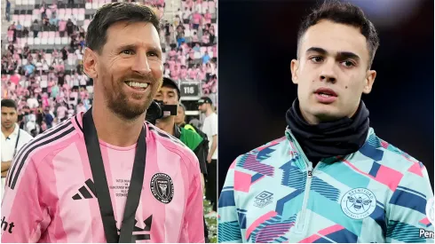 Lionel Messi #10 of Inter Miami CF and Sergio Reguilon.