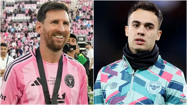 Lionel Messi #10 of Inter Miami CF and Sergio Reguilon.