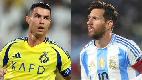 Cristiano Ronaldo (L) of Al-Nassr and Lionel Messi (R) of Argentina.