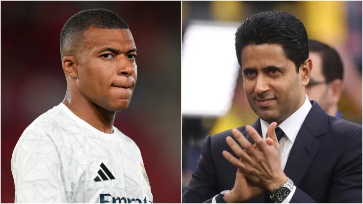 Kylian Mbappe (left) and Nasser Al-Khelaifi (right)