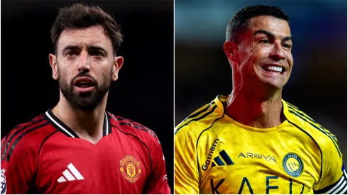 Bruno Fernandes of Manchester United and Cristiano Ronaldo of Al-Nassr.