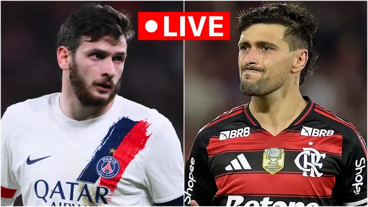 Khvicha Kvaratskhelia of Paris Saint-Germain and Giorgian de Arrascaeta of Flamengo.