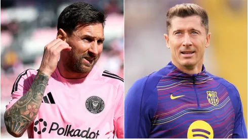 Lionel Messi #10 of Inter Miami CF and Robert Lewandowski of FC Barcelona.