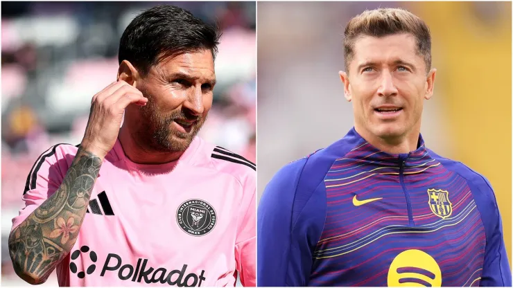 Lionel Messi #10 of Inter Miami CF and Robert Lewandowski of FC Barcelona.