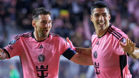 Lionel Messi of the Inter Miami celebrates a goal with Luis Suarez
