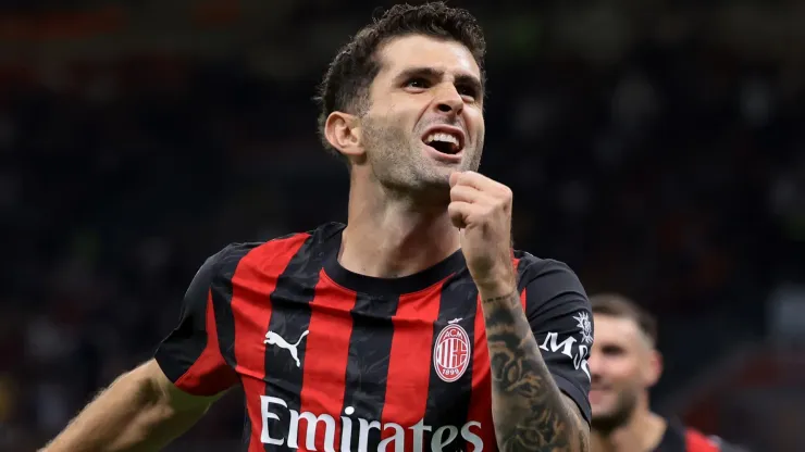 Christian Pulisic of AC Milan celebrates a goal.