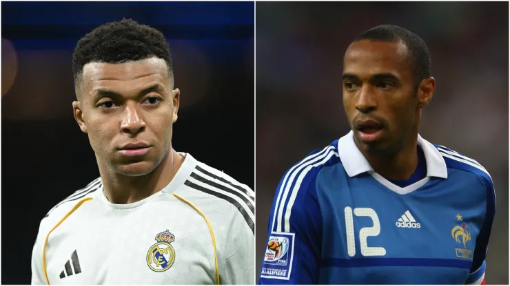 Kylian Mbappe (L) of Real Madrid and Thierry Henry (R) of France.