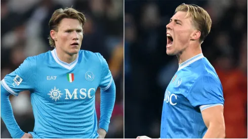 Scott McTominay (L) and Rasmus Hojlund (R) of SSC Napoli.