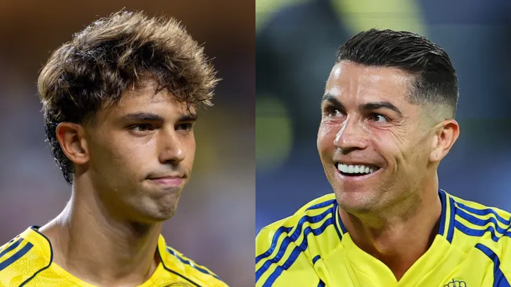 Joao Felix (L) and Cristiano Ronaldo (R) of Al Nassr.