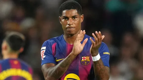 Marcus Rashford of FC Barcelona applauds the fans.